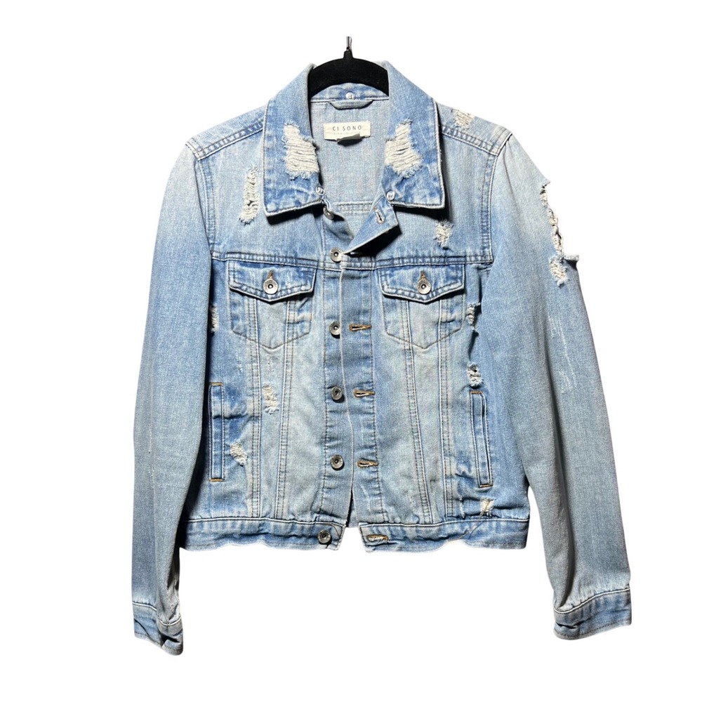 Ci Sono Denim Collection Distressed Trucker Jacket Med Wash Womens Medium